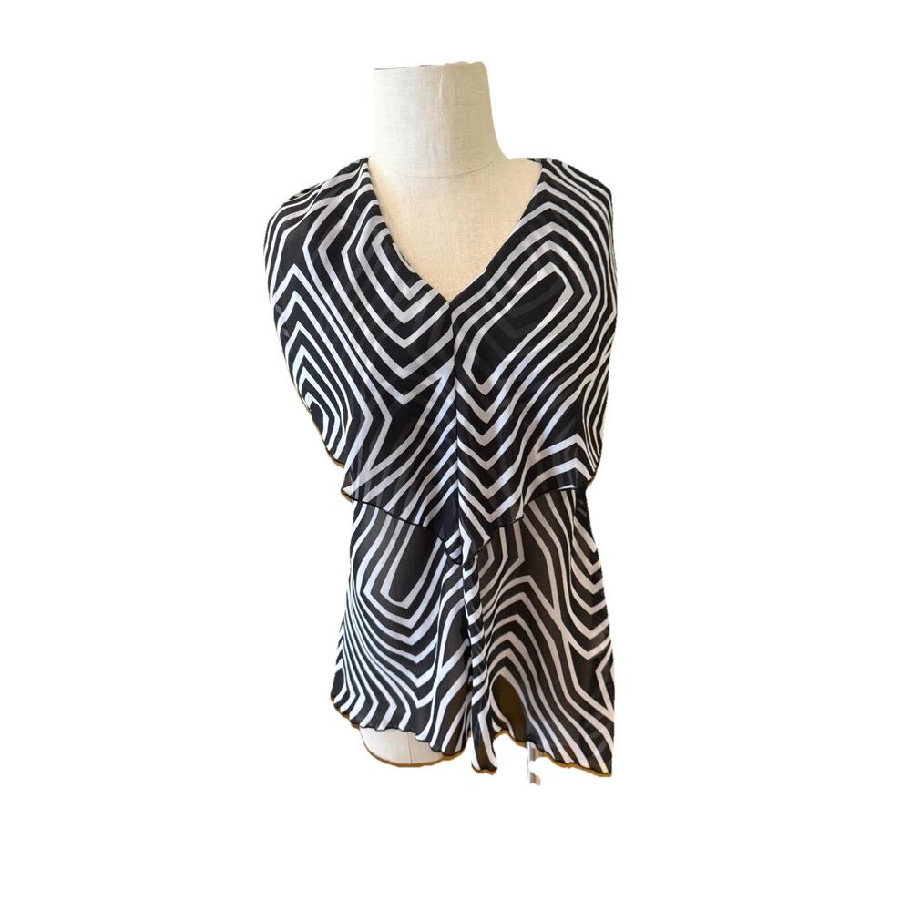 Sunny Leigh Blouse Top Womens Small Black White Zebra Print Ruffle Sleeveless